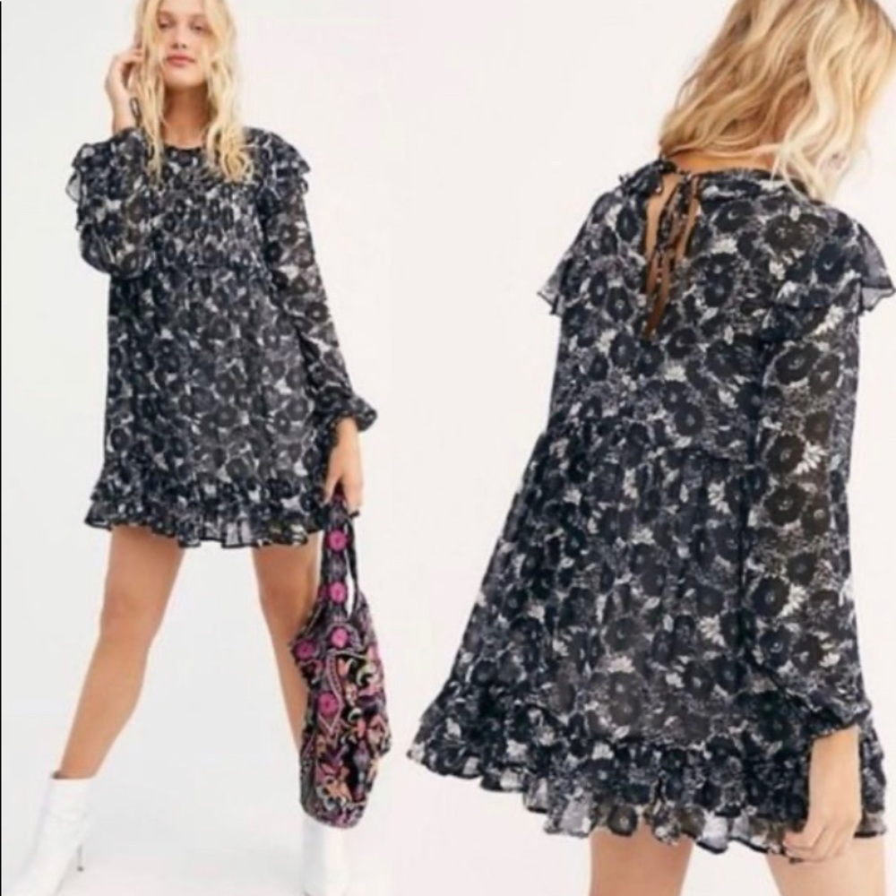🎉HP🎊Free People Floral Ruffle Mini Dress NWT - Picture 2 of 8